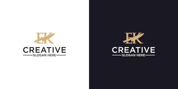 Letter e k knife restaurant logo design