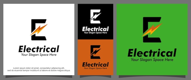 Letter E and Lightning electrical logo template