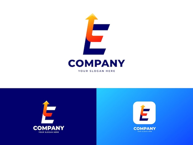 Letter E logo set with arrow icon element geometric gradient graphic symbol design