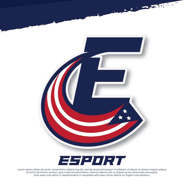 Vector letter e logo with american flag icon design shield emblem sport team patriotic usa flag vector