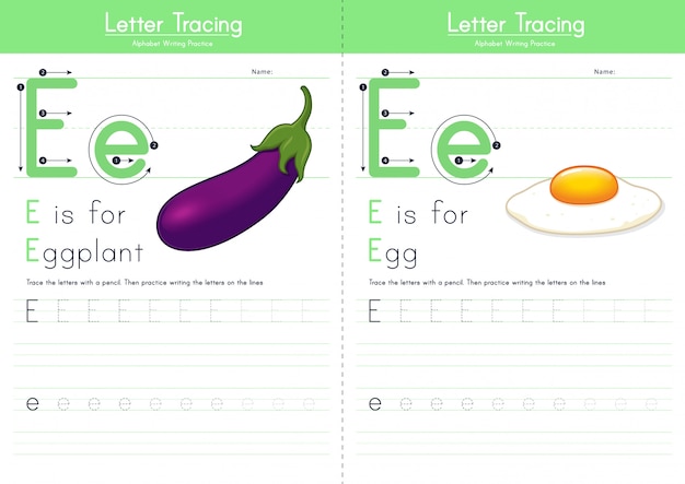 Letter E Tracing Food Alphabet