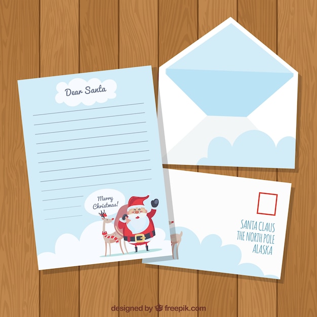 Letter and envelopes with santa claus