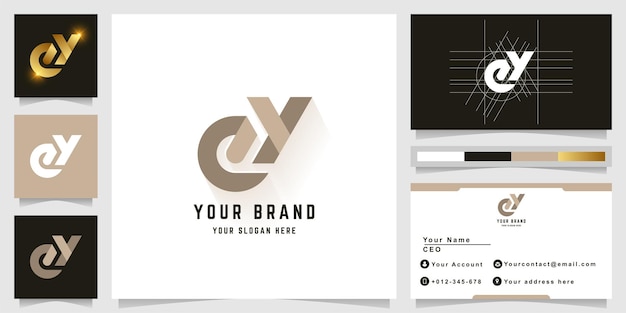 Letter ey or ev monogram logo with business card design