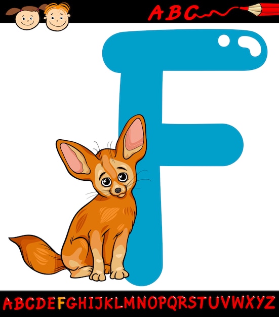 letter f for fennec fox cartoon illustration