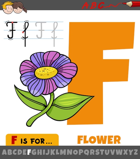 Letter F from alphabet with flower word