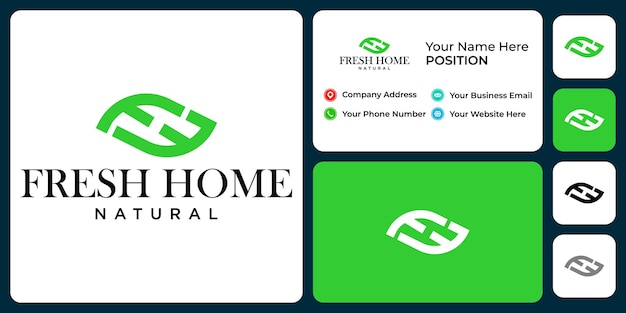 Letter F H monogram nature logo design with business card template