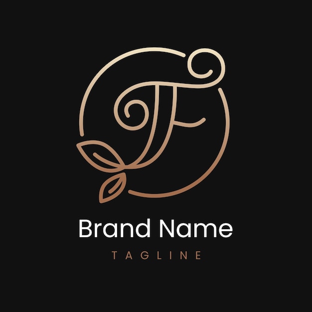 Letter F Leaf Elegant Luxury Logo Design in Circle