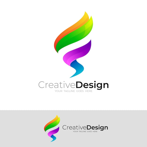 Letter F logo design vector, 3d colorful logos