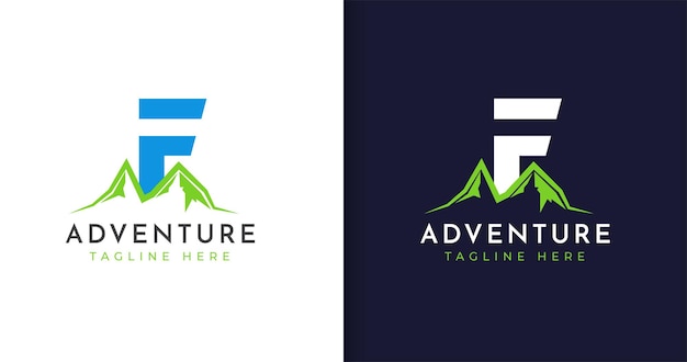 Letter F logo design with Mountain icon. outdoor emblem Logo Design