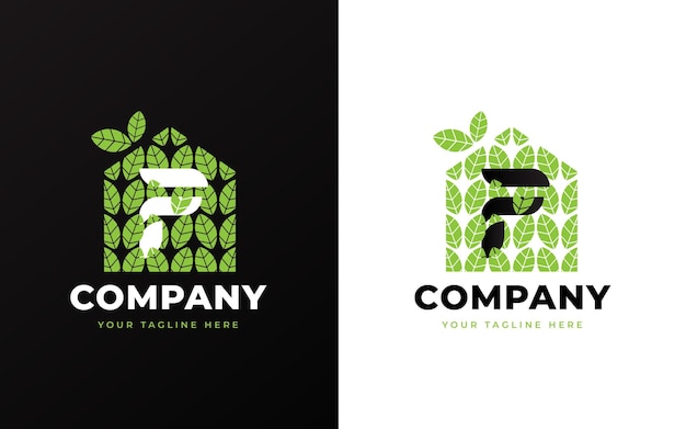 Letter F logo with simple leaf patterned house design