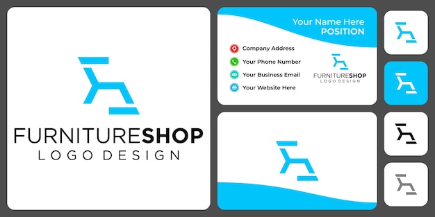 Letter F S monogram chair furniture logo design with business card template.