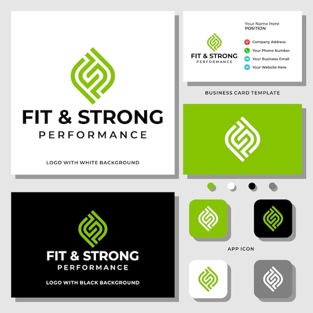 Letter F S P monogram leaf health logo design with business card template