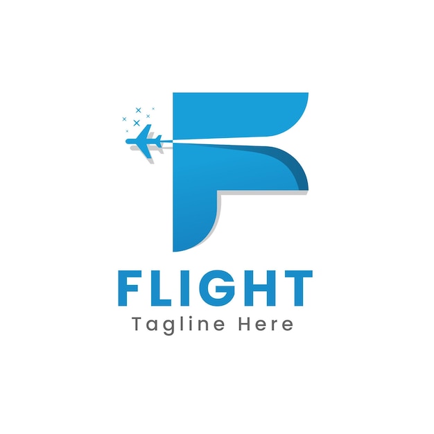 Letter f with airplane and stars creative template logo