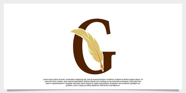 Vector letter g feather logo design with feather pen icon concept