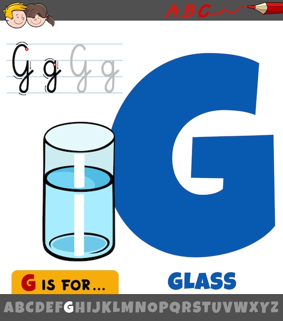 letter G from alphabet with cartoon glass of water