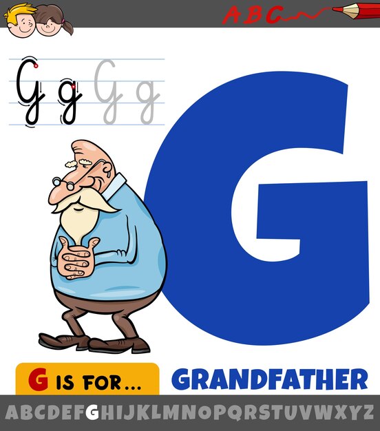 letter G from alphabet with cartoon grandfather character