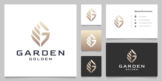 Letter G Gold leaf Nature Luxury Logo Design with Business Card