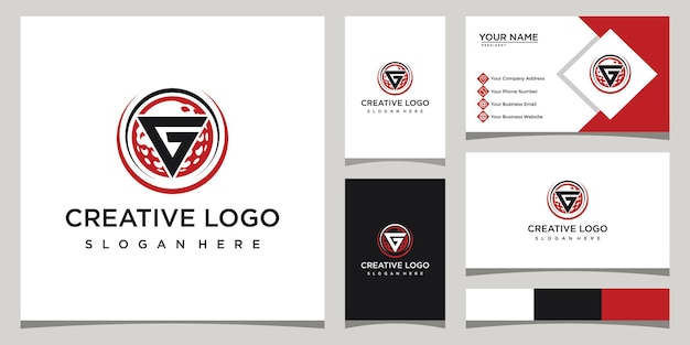 letter G logo design template with golf ball and business card design