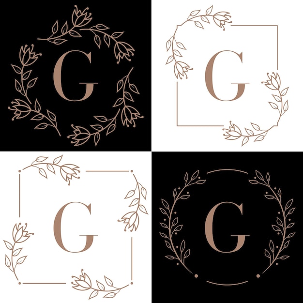 Letter G logo design with orchid leaf element