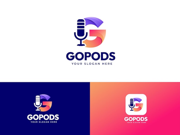 Letter G logo and microphone icon element design with gradient concept modern for podcast symbol