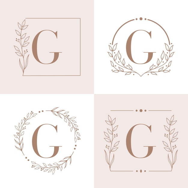 Letter G logo with floral frame background template