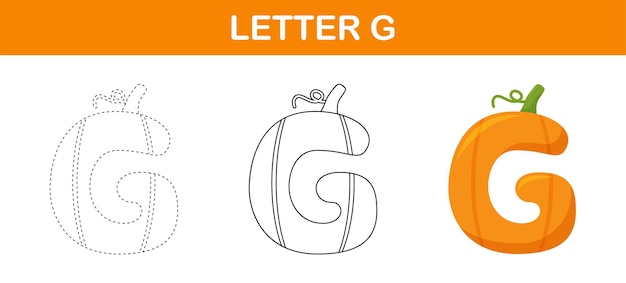 Letter G Pumpkin tracing and coloring worksheet for kids