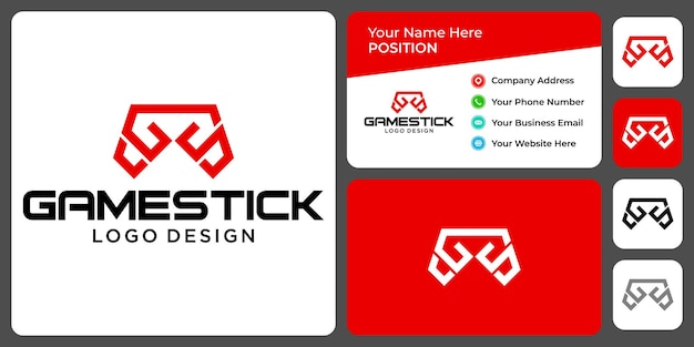 Letter G S monogram stick game logo design with business card template