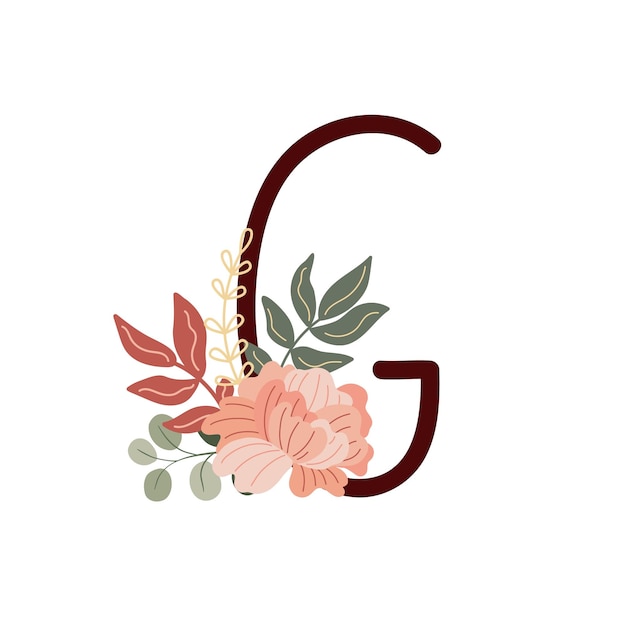 Vector letter g with boho flowers