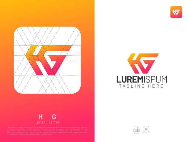 Letter GH monogram initial logo geometric modern gradient grid logo