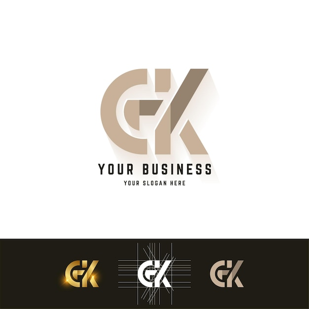 Letter GK or EK monogram logo with grid method design