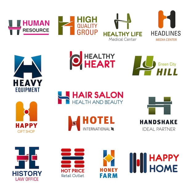 Letter H company brand names and business icons