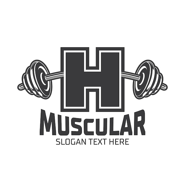 Letter H Fitness Gym logo design template design for gym and fitness club barbell icon