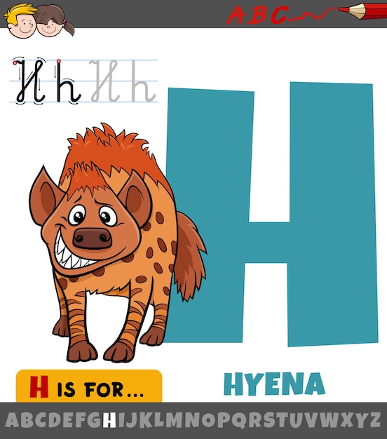 letter H from alphabet with cartoon hyena animal