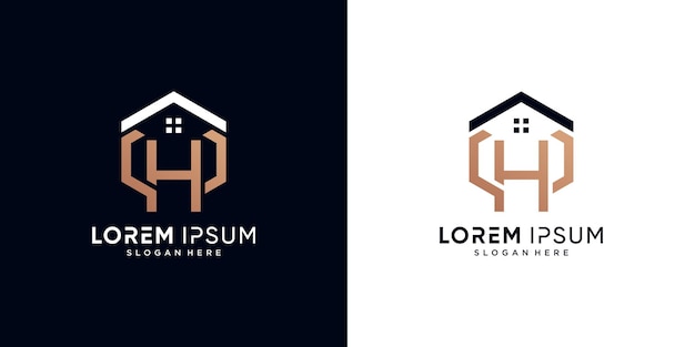 Letter h and house logo design vector illustration with hexagon concept