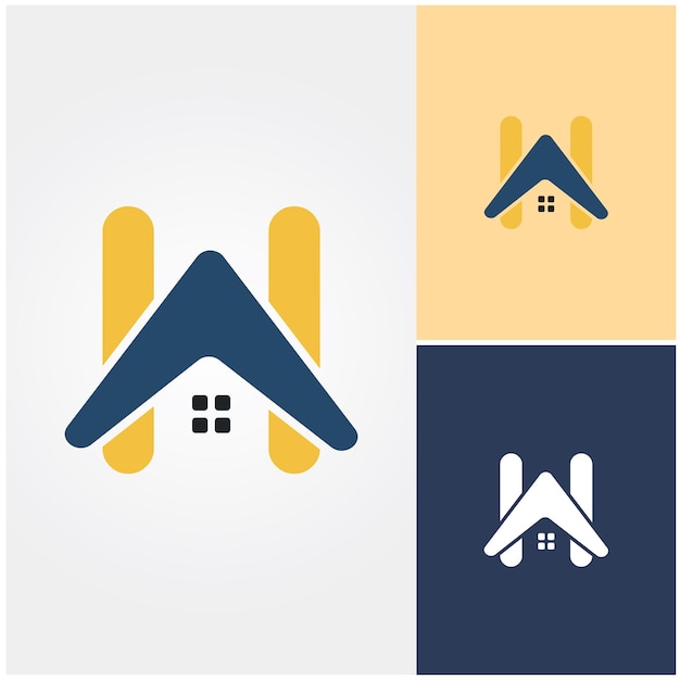 A letter h and a house logo with a blue and yellow background.