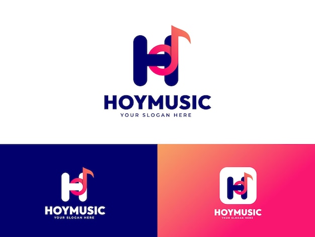 Letter H logo design with music note icon modern illustration vector design template