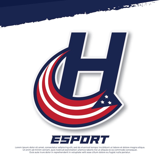 Letter H logo with american flag icon design Shield Emblem Sport Team Patriotic USA Flag vector