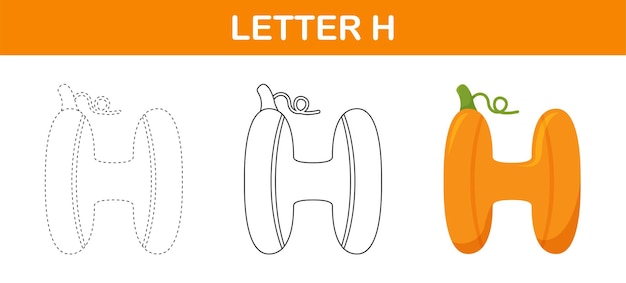 Letter H Pumpkin tracing and coloring worksheet for kids