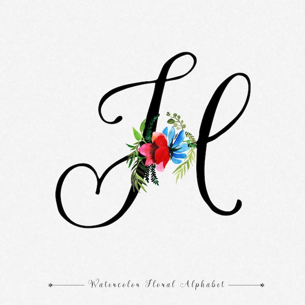 Letter H Watercolor Floral Background