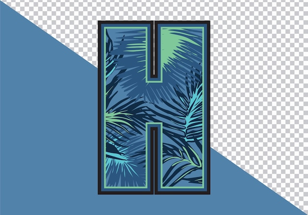 Letter h with flat style tropical leaves vector illustration