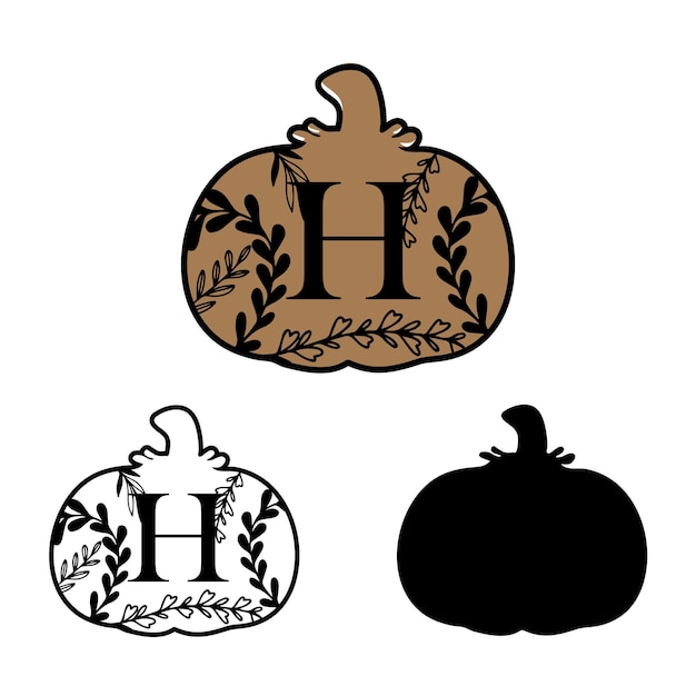 Letter H With Leafy Floral Initial Standing Pumpkin