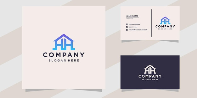 letter hh with home logo and business card template