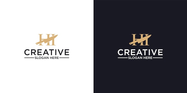 Letter hi knife restaurant logo design