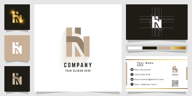 Letter HN or HiN monogram logo with business card design