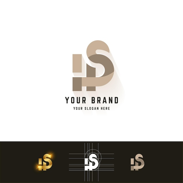 Letter HPS or HS monogram logo with grid method design