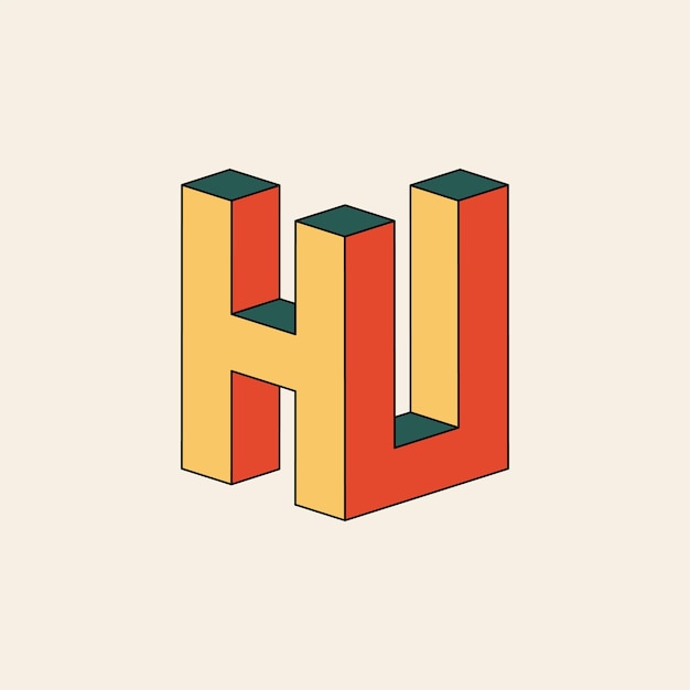 Letter HU logo with 3d isometric effect