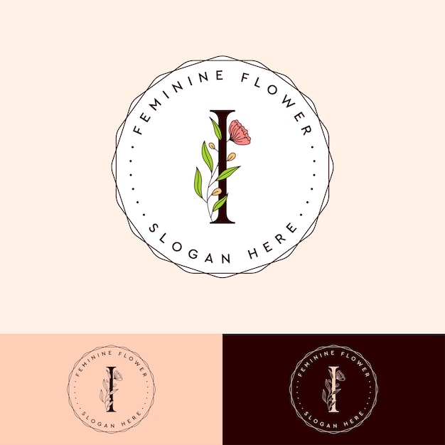 Letter I Flower Feminine botanical logo