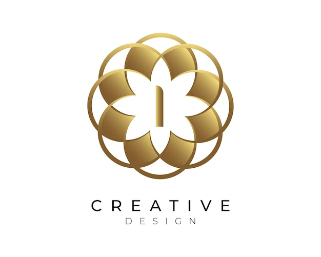 Letter I Flower Golden Logo Design Template