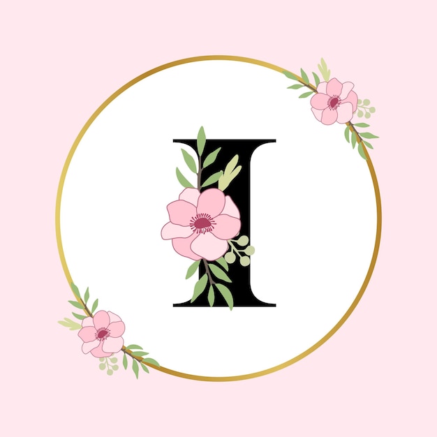 Vector letter i hand drawn floral logo