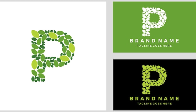 Letter Initial P leaf logo design vector template